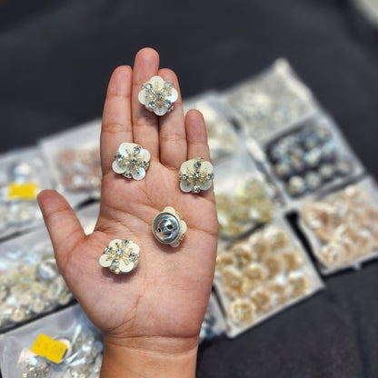 Handcrafted Floral Buttons with Stone and Beads work