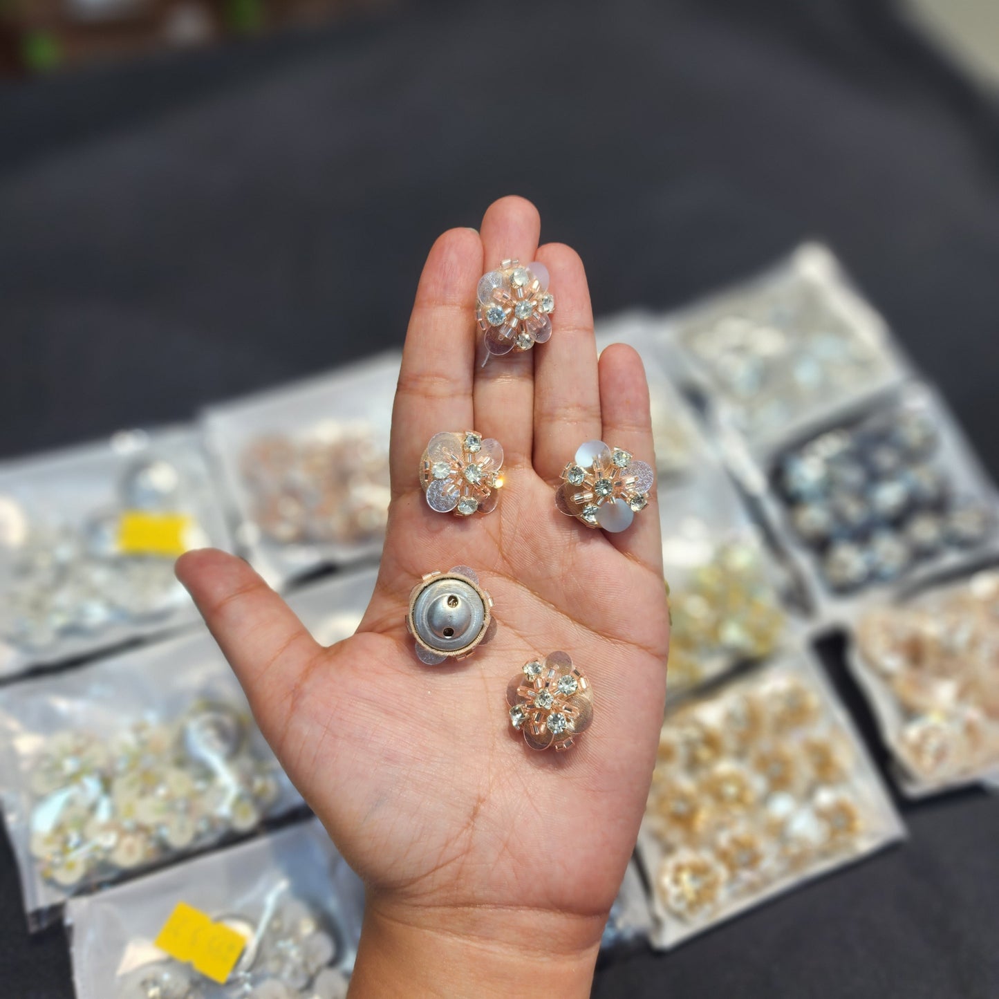 Handcrafted Floral Buttons with Stone and Beads work