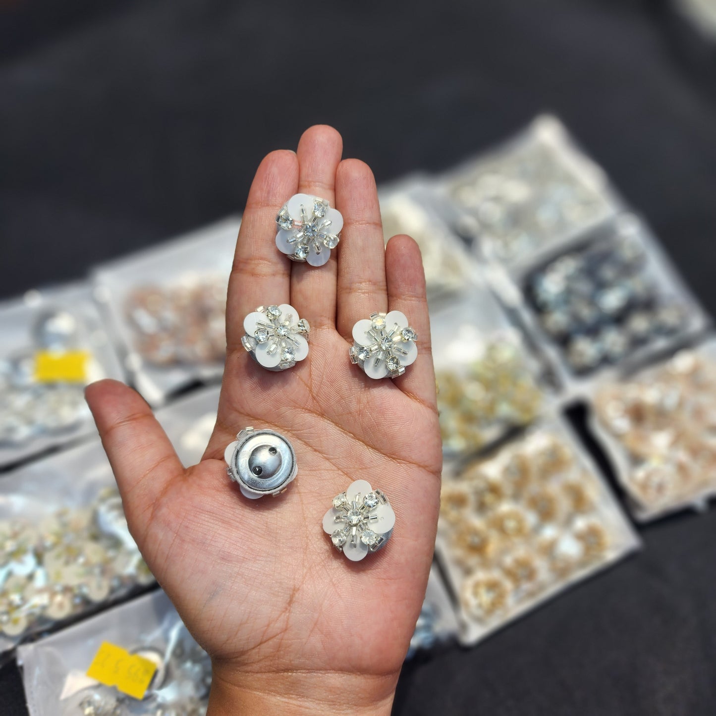 Handcrafted Floral Buttons with Stone and Beads work