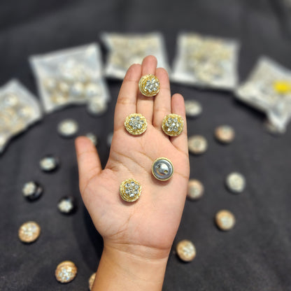 Round Shaped Handcrafted Buttons with Stonework
