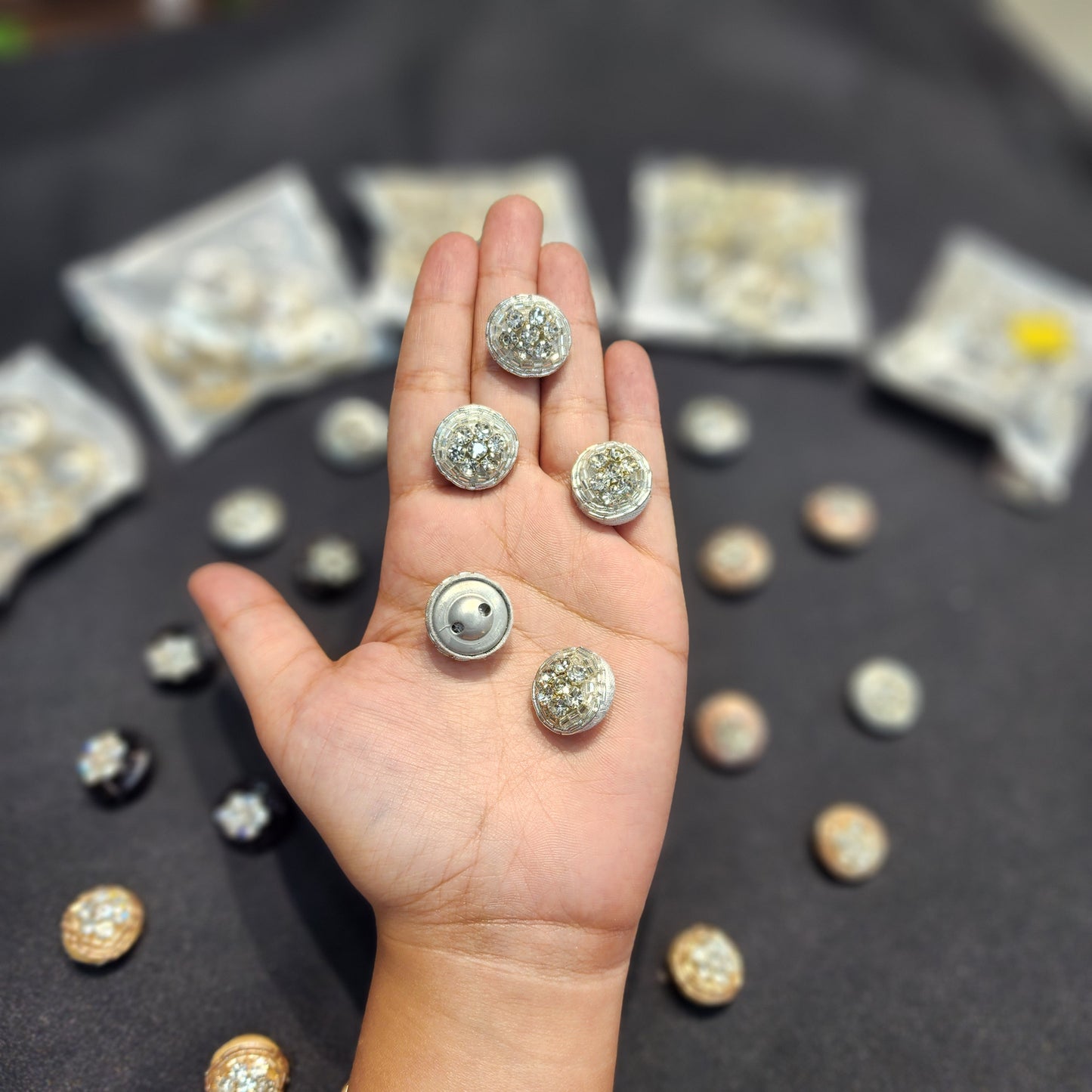 Round Shaped Handcrafted Buttons with Stonework