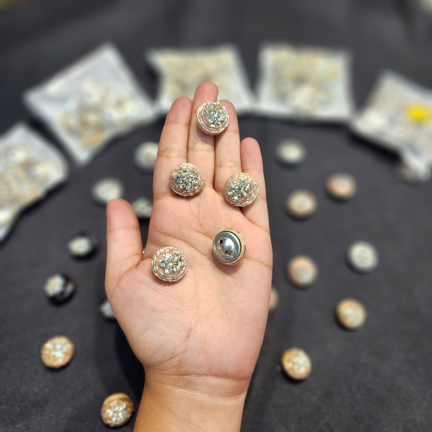 Round Shaped Handcrafted Buttons with Stonework