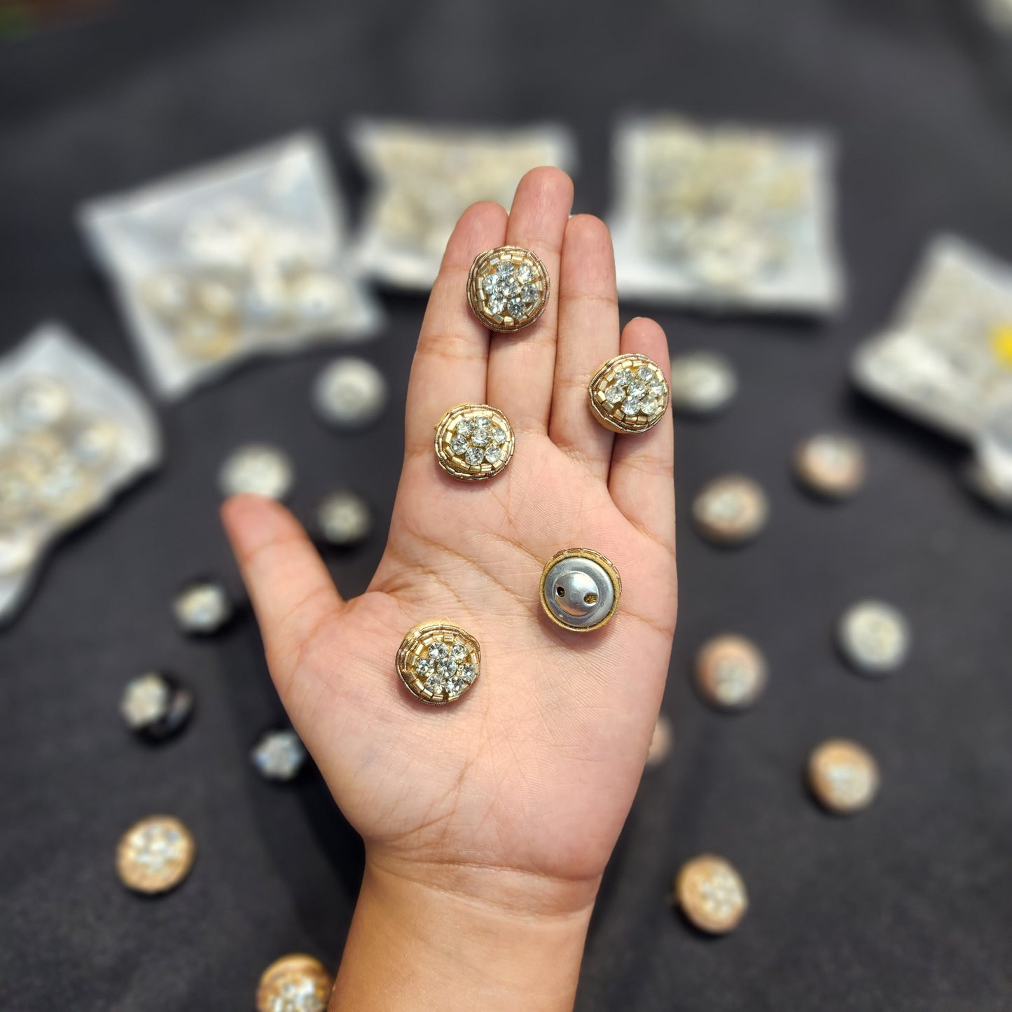Round Shaped Handcrafted Buttons with Stonework