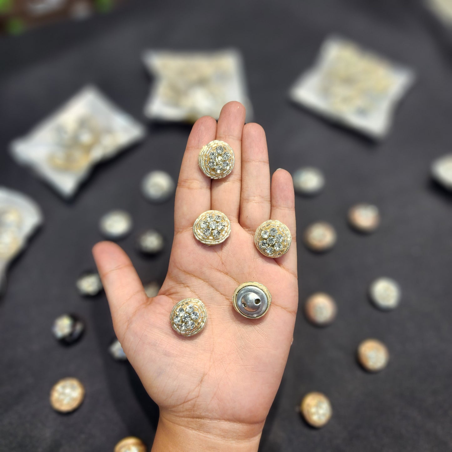 Round Shaped Handcrafted Buttons with Stonework