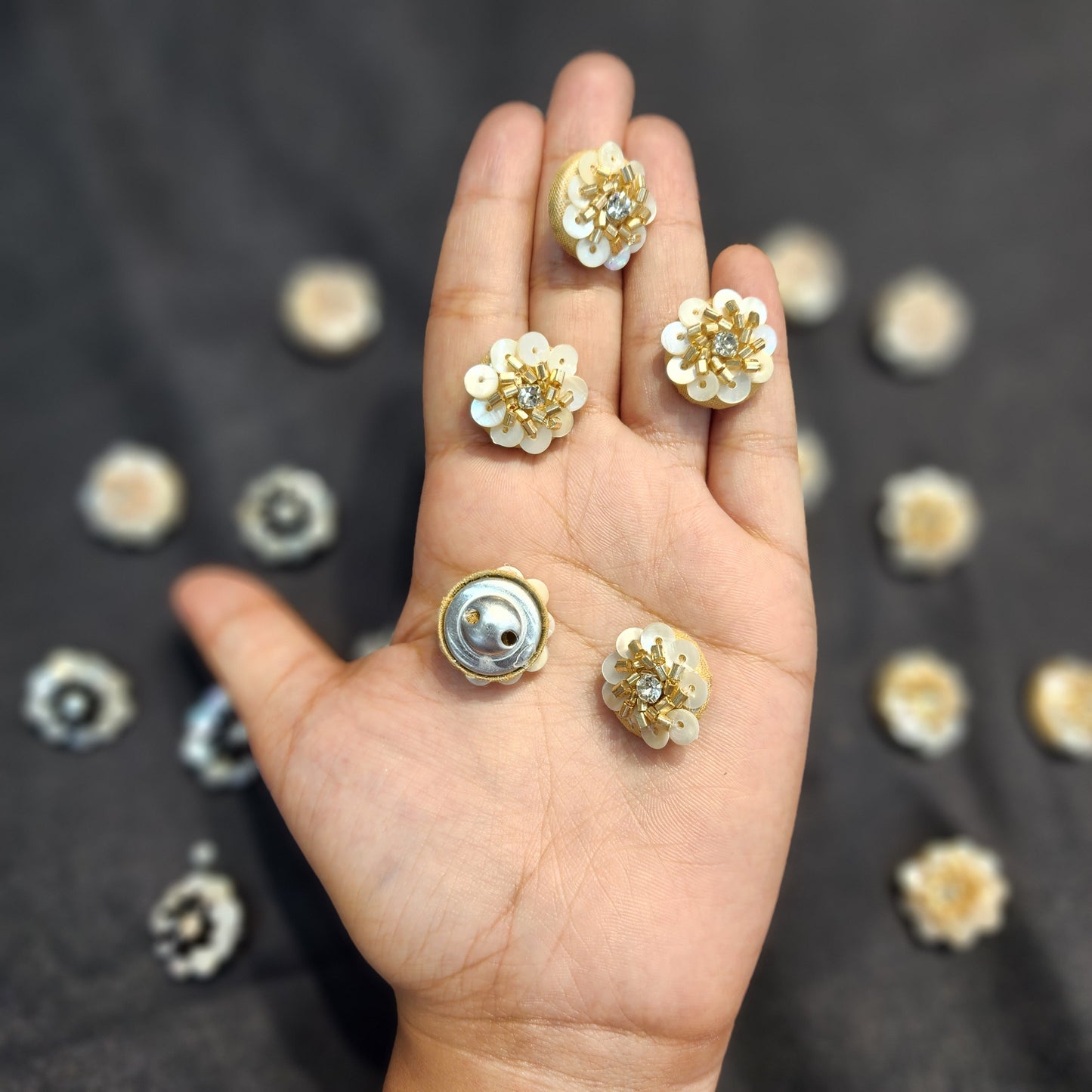 Floral Handcrafted Buttons with beads and sequin work