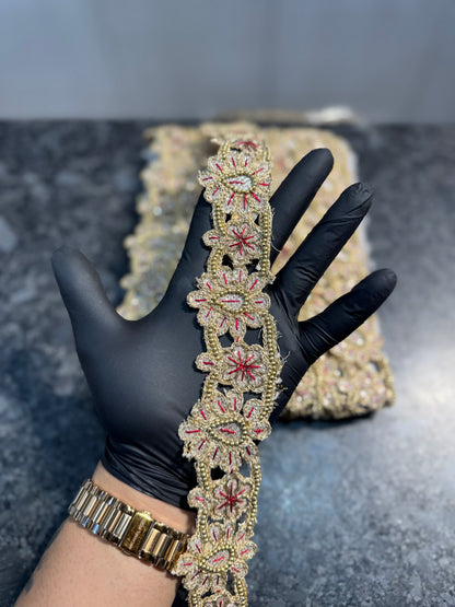 Light Golden color handwork lace with stonework
