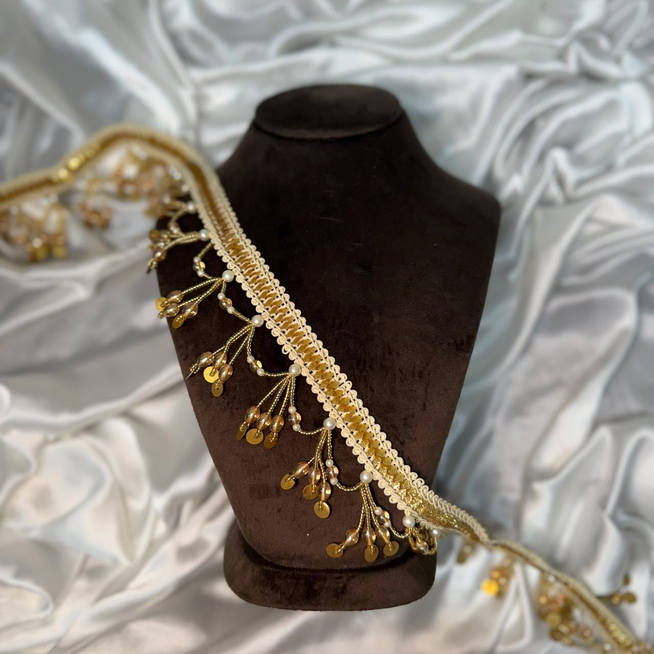 Gold Pearl & Sequin Tassel Lace Border