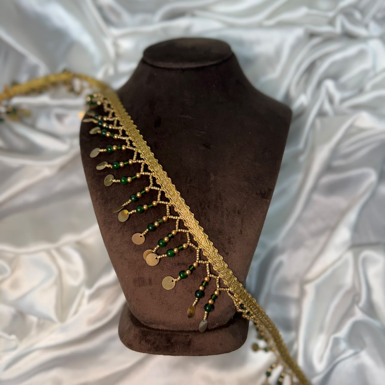 Green Beaded Coin Tassel Lace Border