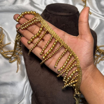 Stylish Golden Fringe Jhalar with Hanging Beads