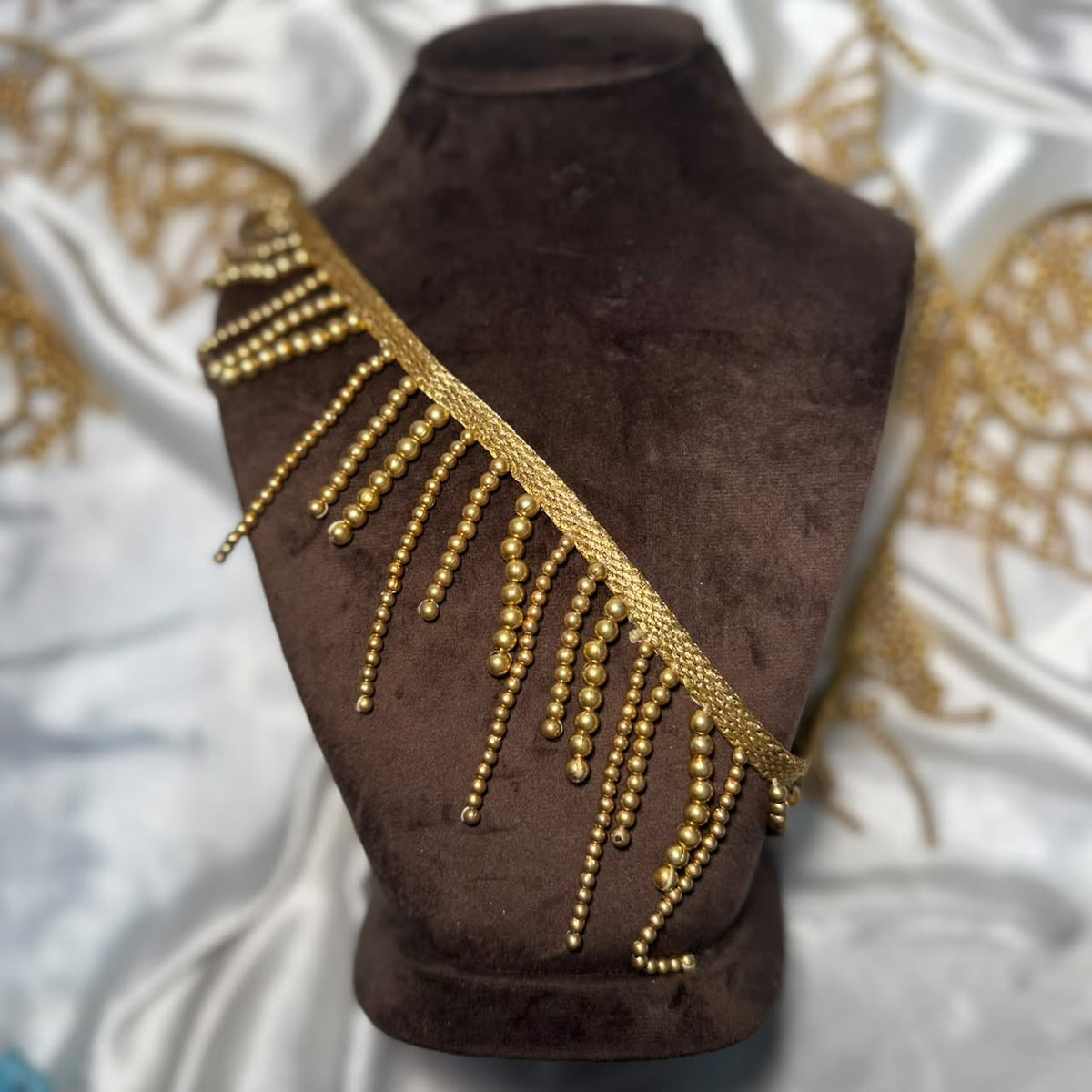 Stylish Golden Fringe Jhalar with Hanging Beads