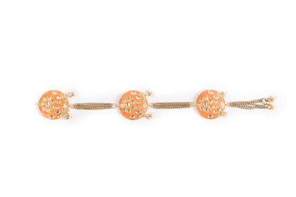 Orange Color Kundan Work Kurta Patti Button in Round Shape