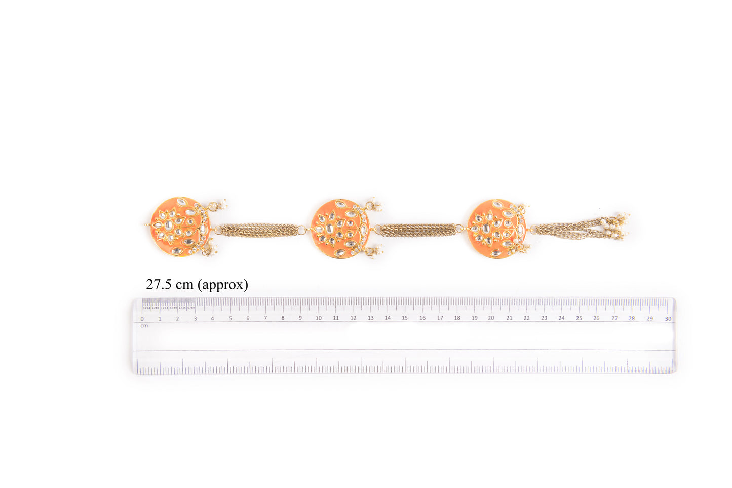 Orange Color Kundan Work Kurta Patti Button in Round Shape