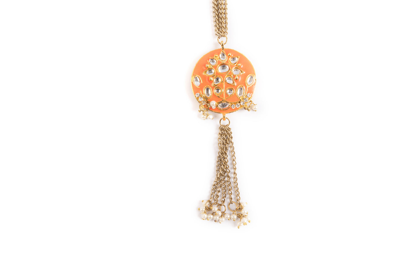 Orange Color Kundan Work Kurta Patti Button in Round Shape