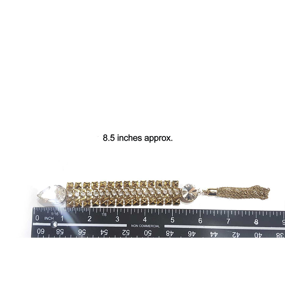 Golden Design Rhinestone Stone Pearl Work Metal Kurta Patti Buttons