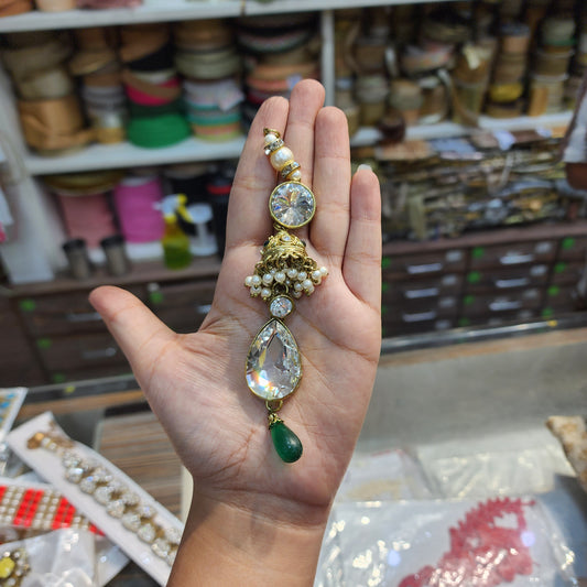 Fancy Kurta Patti button with Stonework and pearls