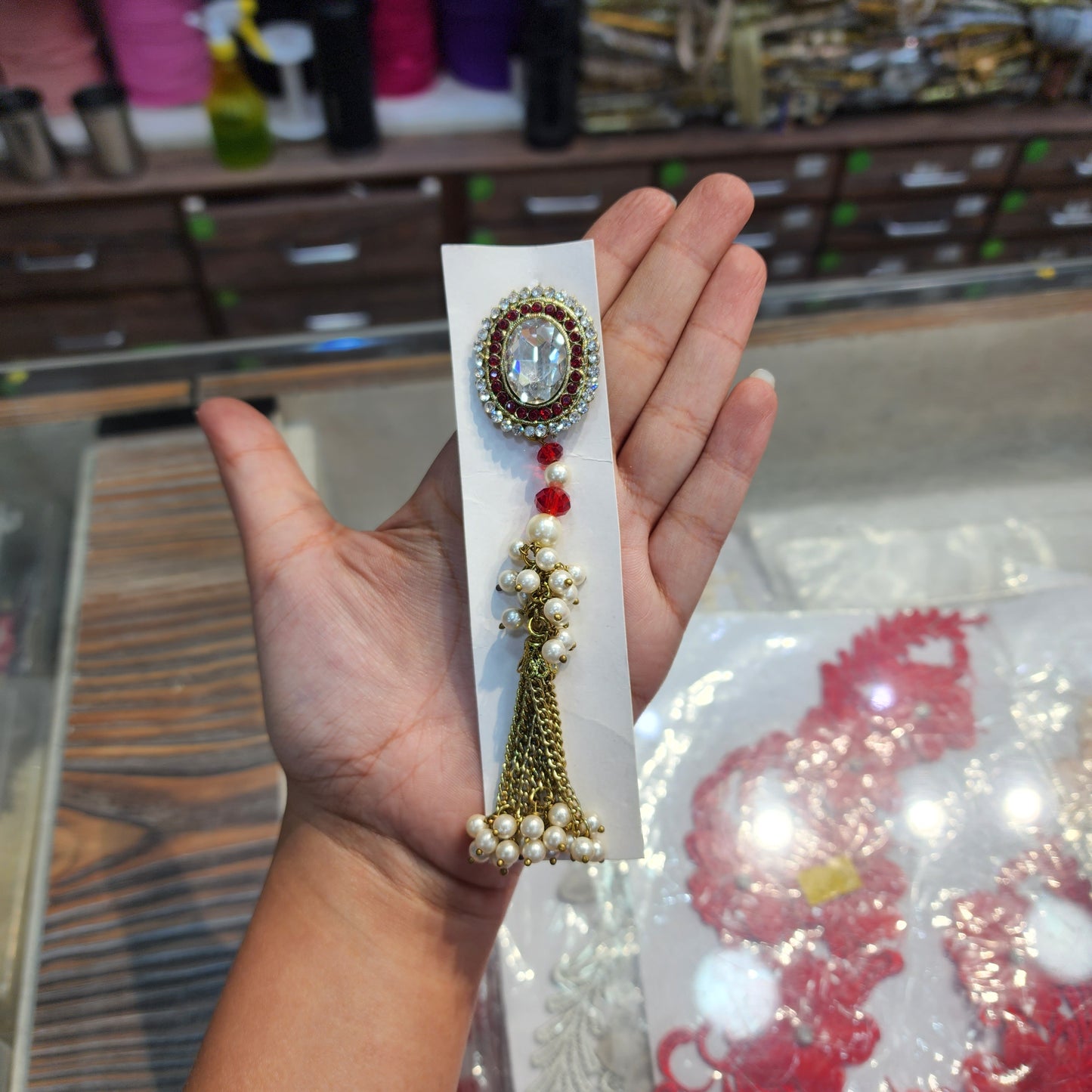 Red Color Fancy Kurta Patti Button with pearl work