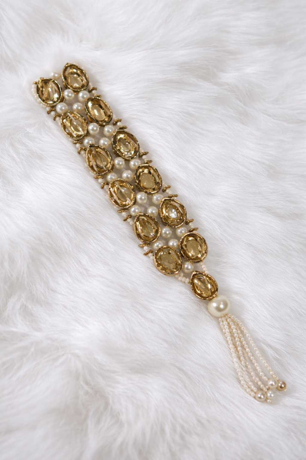 Golden color Pearl work Kurta Patti Button