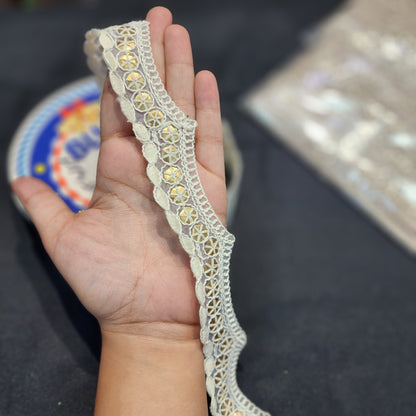 Off White Cutwork Lakhnavi Dyeable Lace