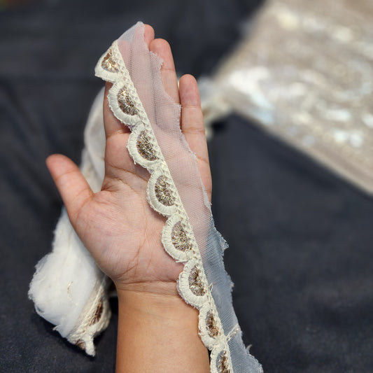 Off White Cutwork Lucknowi Dyeable Laces with Gold work