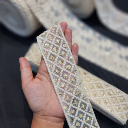 Off White Dyeable Lucknowi Laces with Floral Sequin work