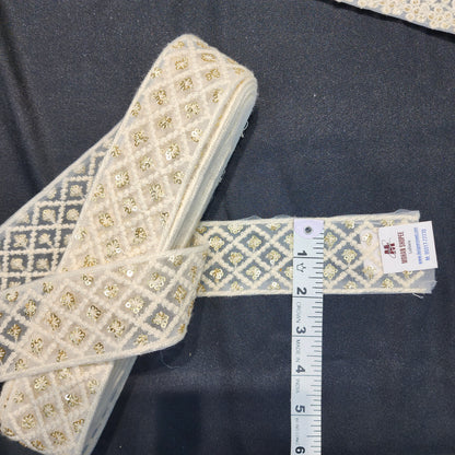 Off White Dyeable Lucknowi Laces with Floral Sequin work