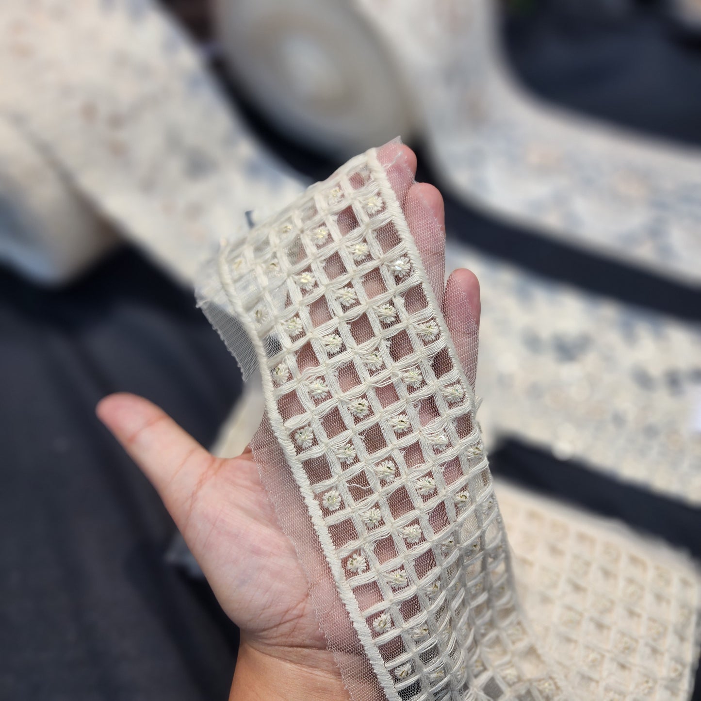 Dyeable Lakhnavi Laces with Check Design