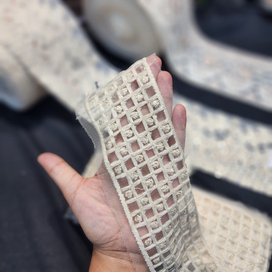 Dyeable Lakhnavi Laces with Check Design