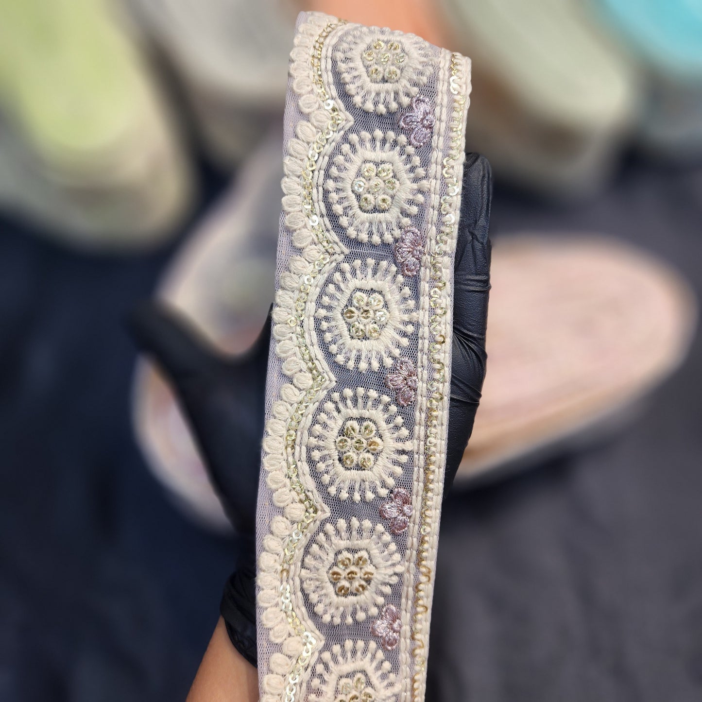 Pastel colors Lucknowi Laces with floral design