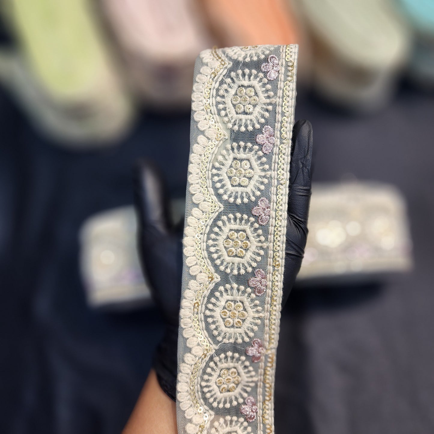 Pastel colors Lucknowi Laces with floral design