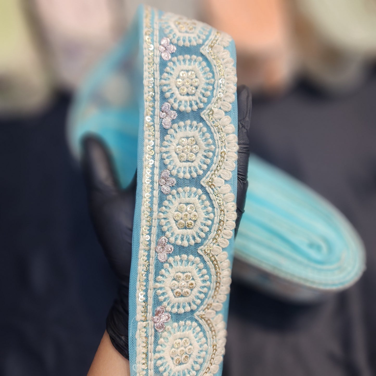 Pastel colors Lucknowi Laces with floral design
