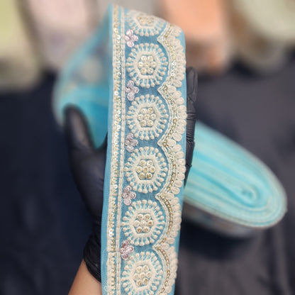 Pastel colors Lucknowi Laces with floral design