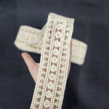 Off white color Dyeable Lakhnavi Laces in net base