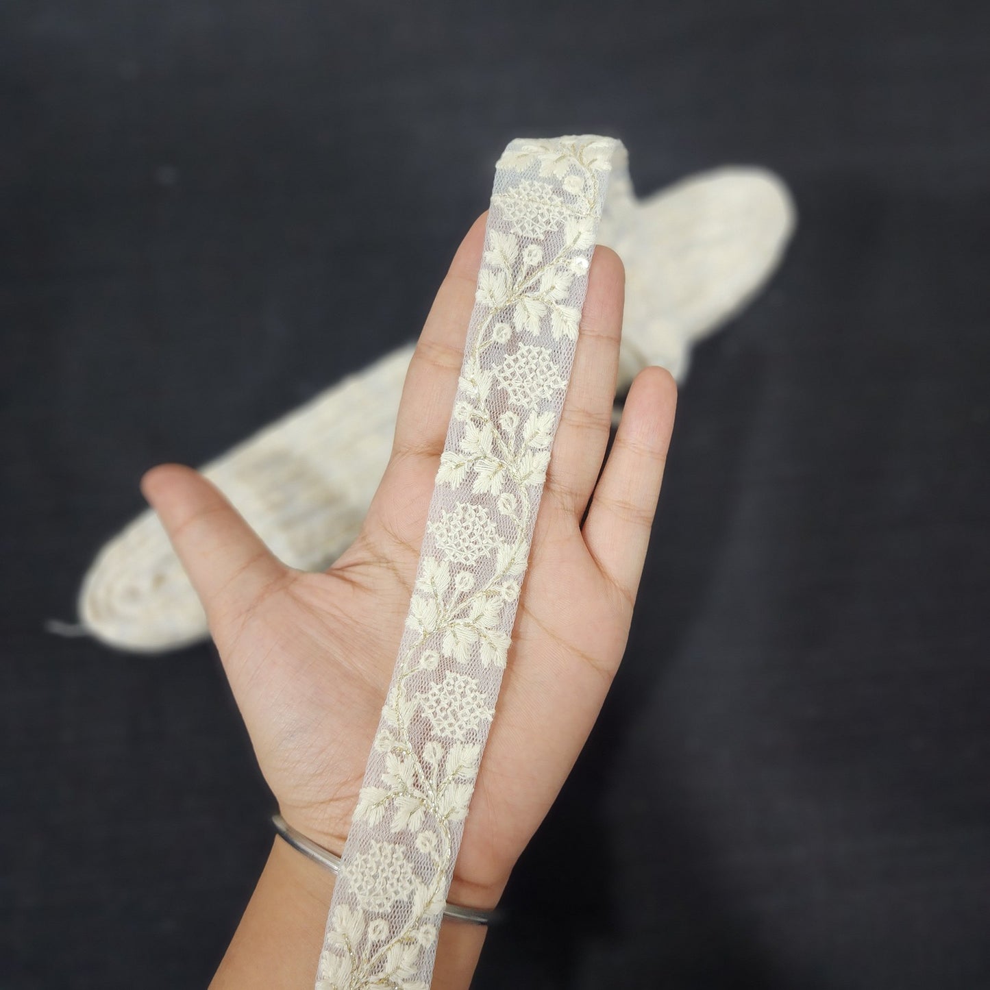 Off white color Dyeable Floral design  Lakhnavi Lace