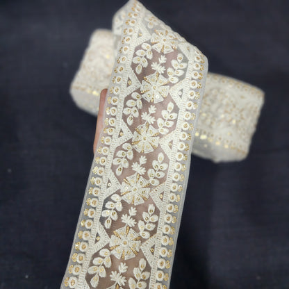 Off white Lakhnavi Lace with golden work