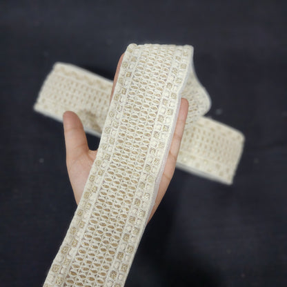 Off white color Dyeable Lakhnavi Lace
