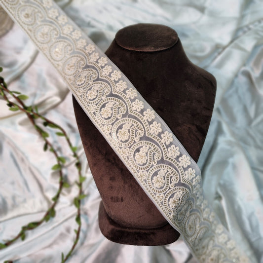 Dyeable Off white color Lakhnavi Lace Border Ambi Design