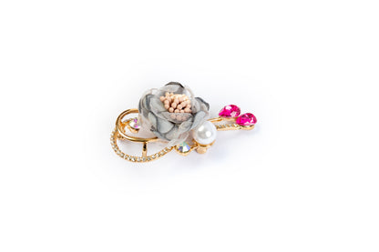 Grey Golden Flower Brooch with Back Pin 1 Piece