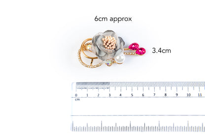 Grey Golden Flower Brooch with Back Pin 1 Piece