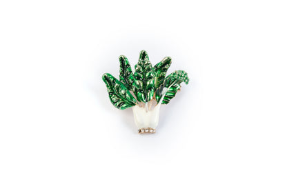Green, White Pot Shaped Brooch with Back Pin 1 Piece