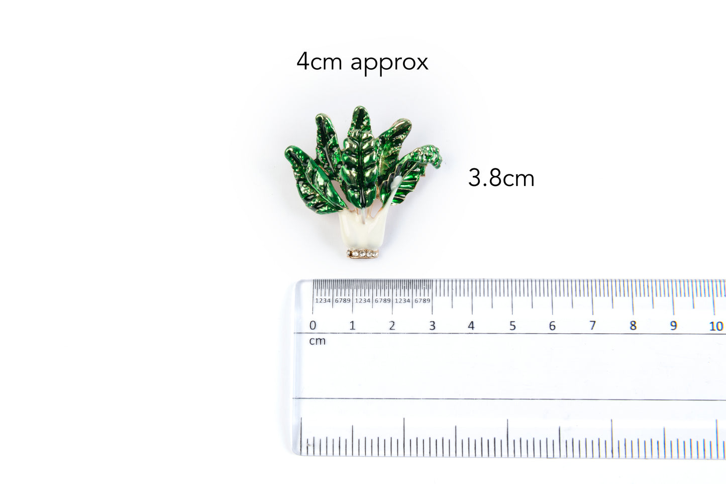 Green, White Pot Shaped Brooch with Back Pin 1 Piece