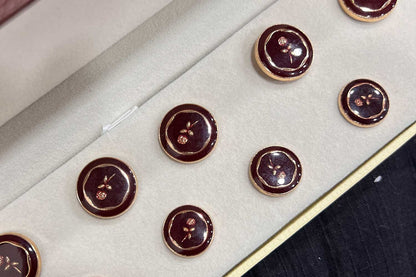 Marron Round Shape Rose Print Coat Blazer Buttons