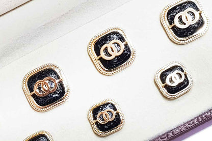 Black Golden Square Shape Metal Coat Buttons