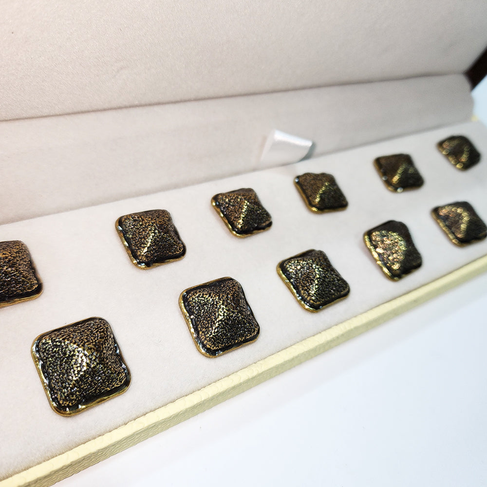 Black Golden Textured Square Metal Coat Buttons Blazer Buttons