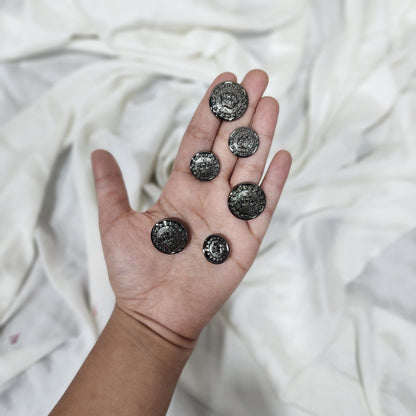 Round Metallic Grey Crown Print Designer Metal Coat Blazer Buttons