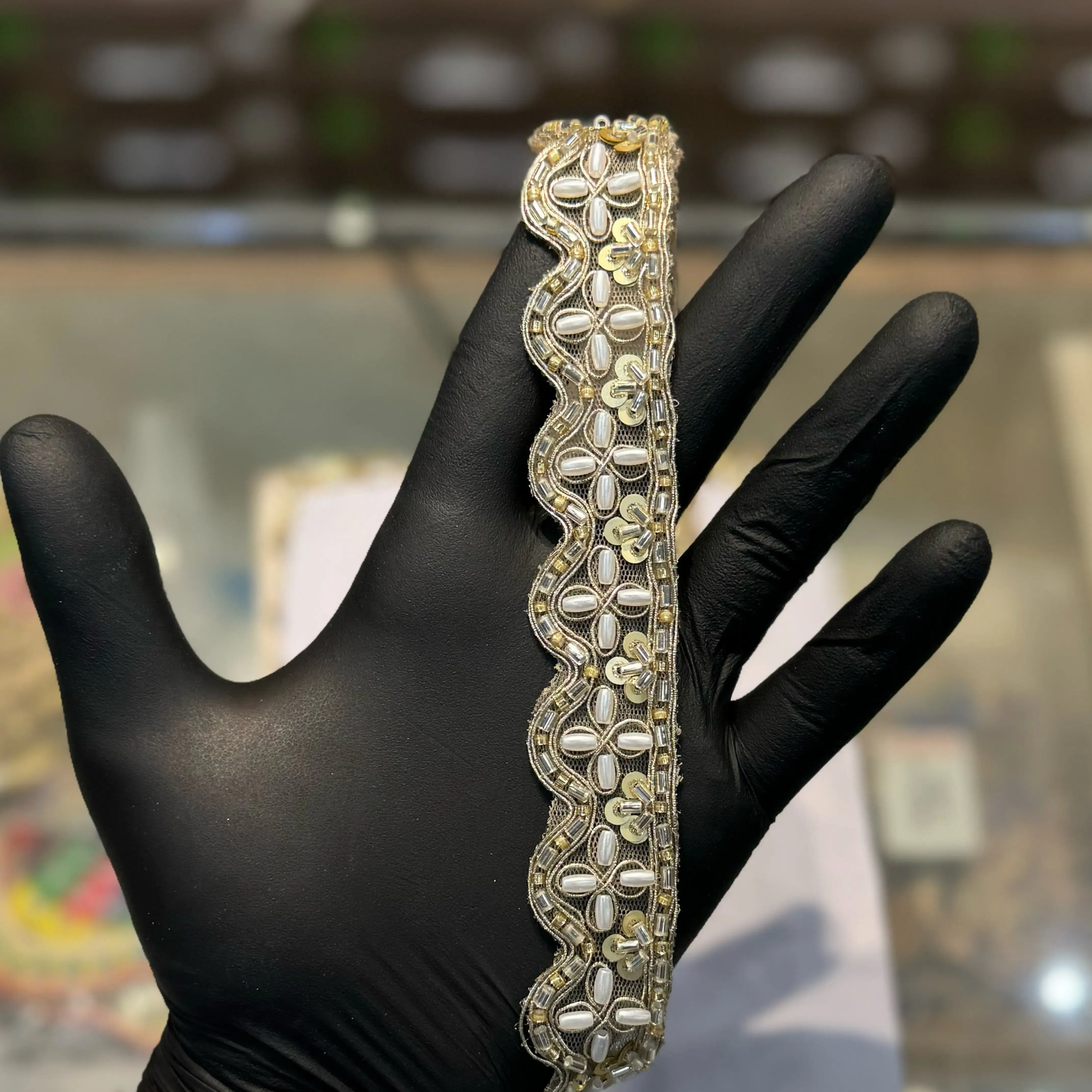 Cutwork lace with Pearl Work