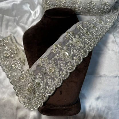 Silver Floral Embroidered Designer Lace for Saree & Suit