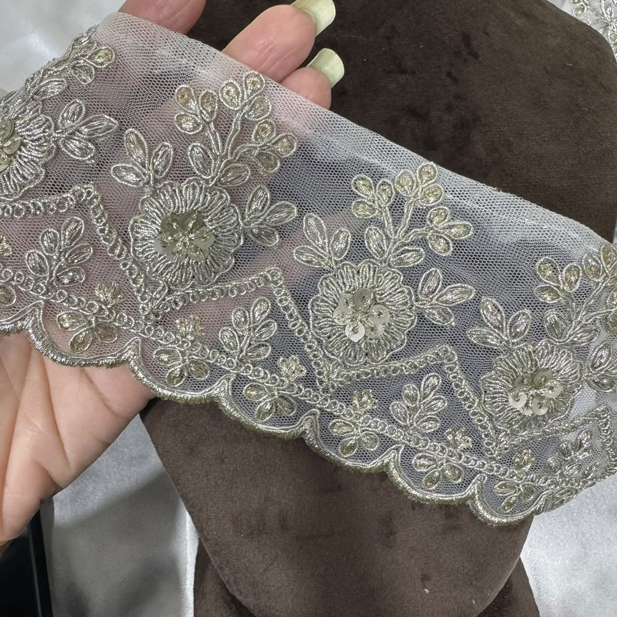 Silver Floral Embroidered Designer Lace for Saree & Suit