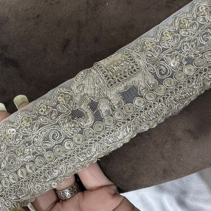 Traditional Elephant Design Silver Zari Work Border Lace