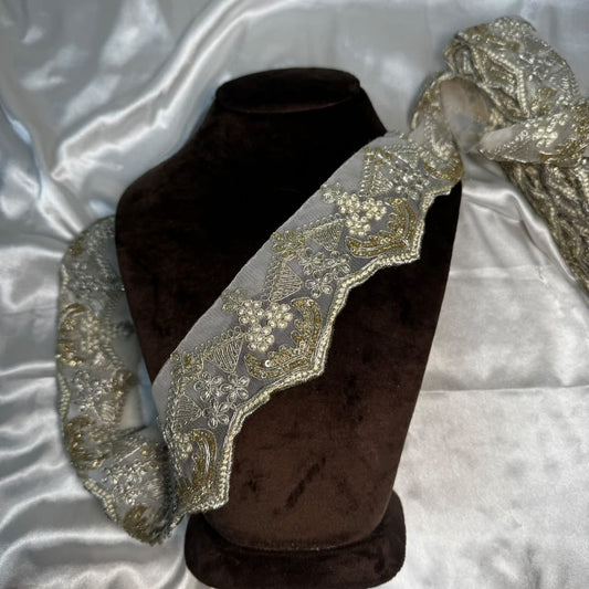 Silver Gold Floral Paisley Border Lace for Ethnic Wear