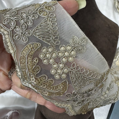 Silver Gold Floral Paisley Border Lace for Ethnic Wear
